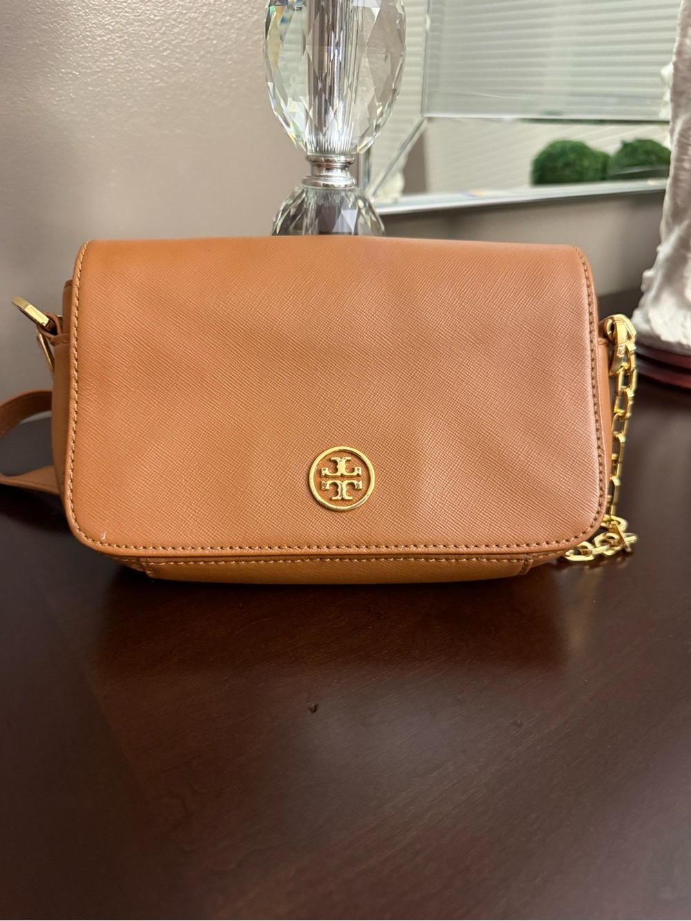 Tory Burch Tan Leather Crossbody with Gold Logo